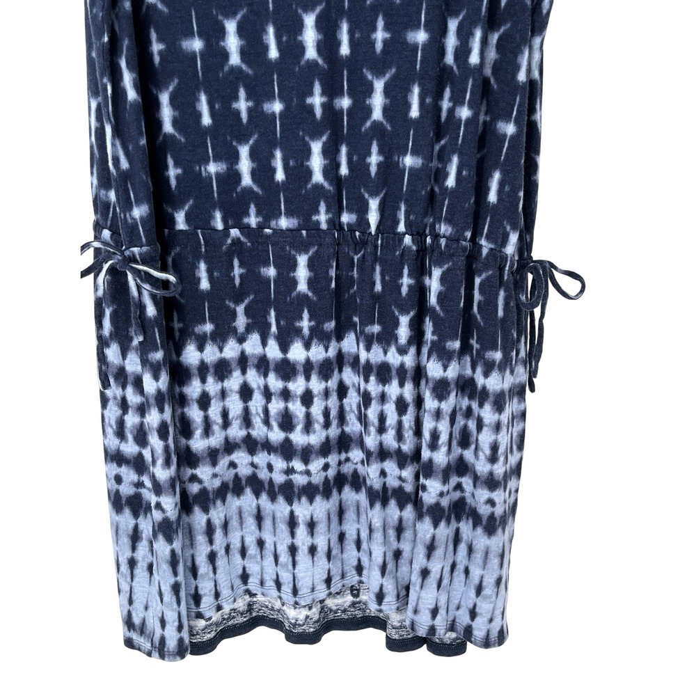Pure Jill Dress L Blue Tie Dye Linen Rayon Sleeveless Drawstring Shift Coastal - Picture 3 of 8